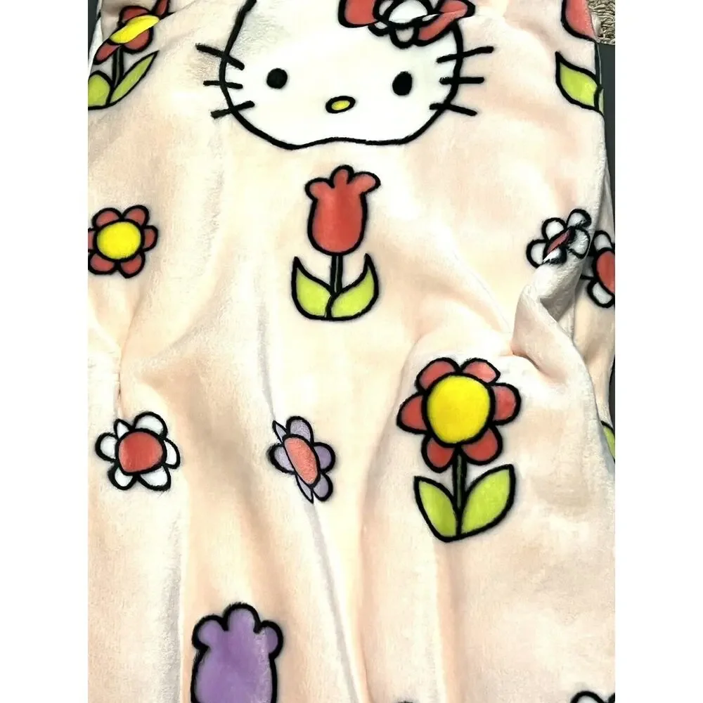 Hello Kitty Throw Blanket Spring Easter Flowers Pink Plush Fleece 50” X 70” PINK